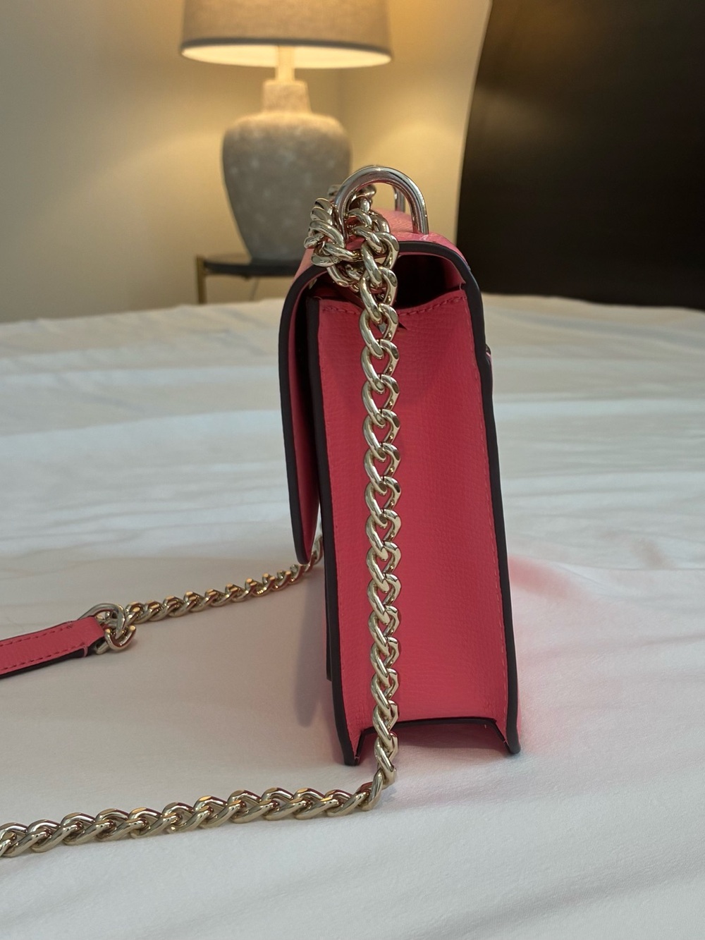 kate spade Coral Pink Leather Chain Crossbody Bag - Picture 3 of 7